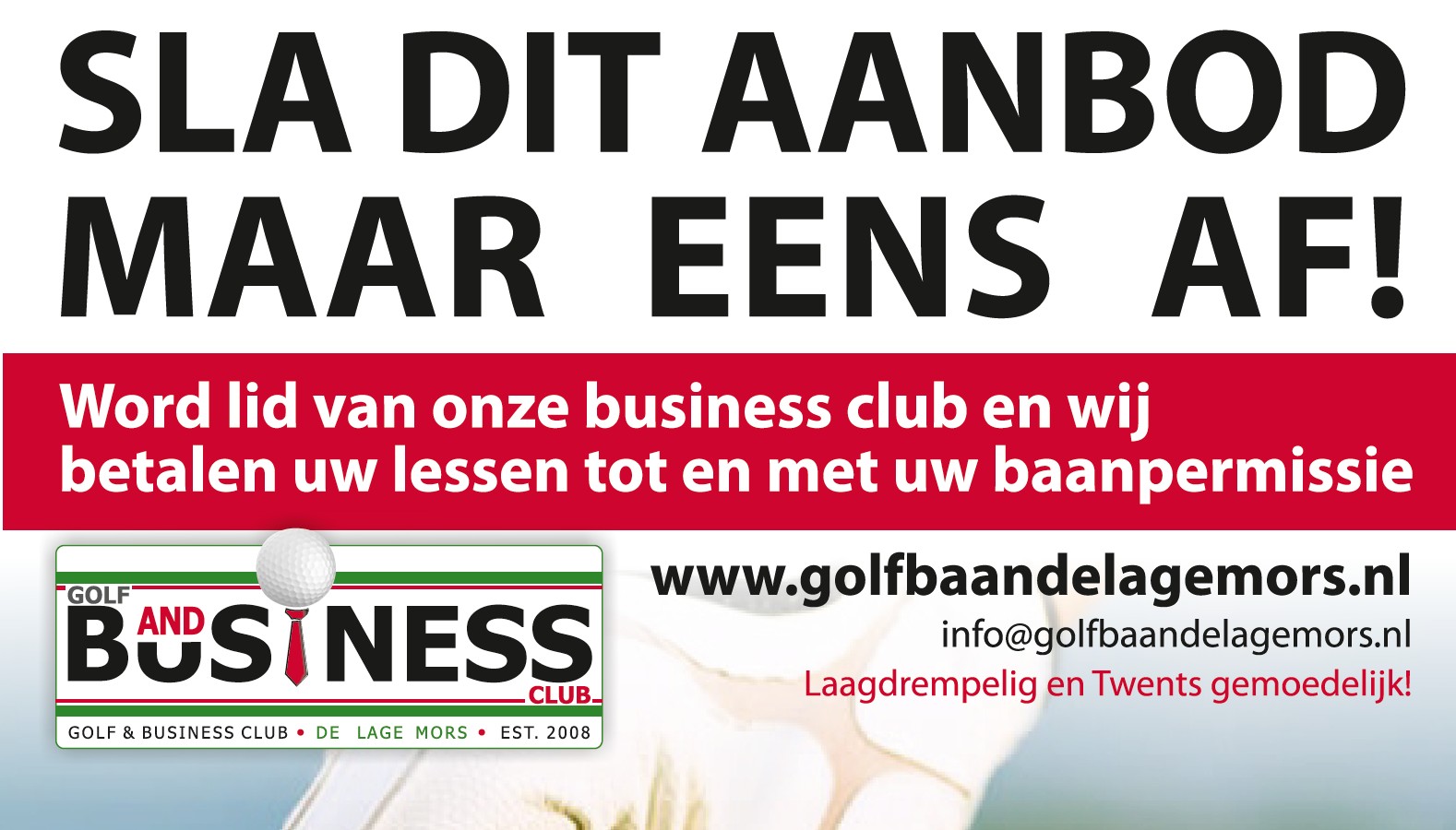 Aanbieding zakelijk lidmaatschap met gratis golflessen